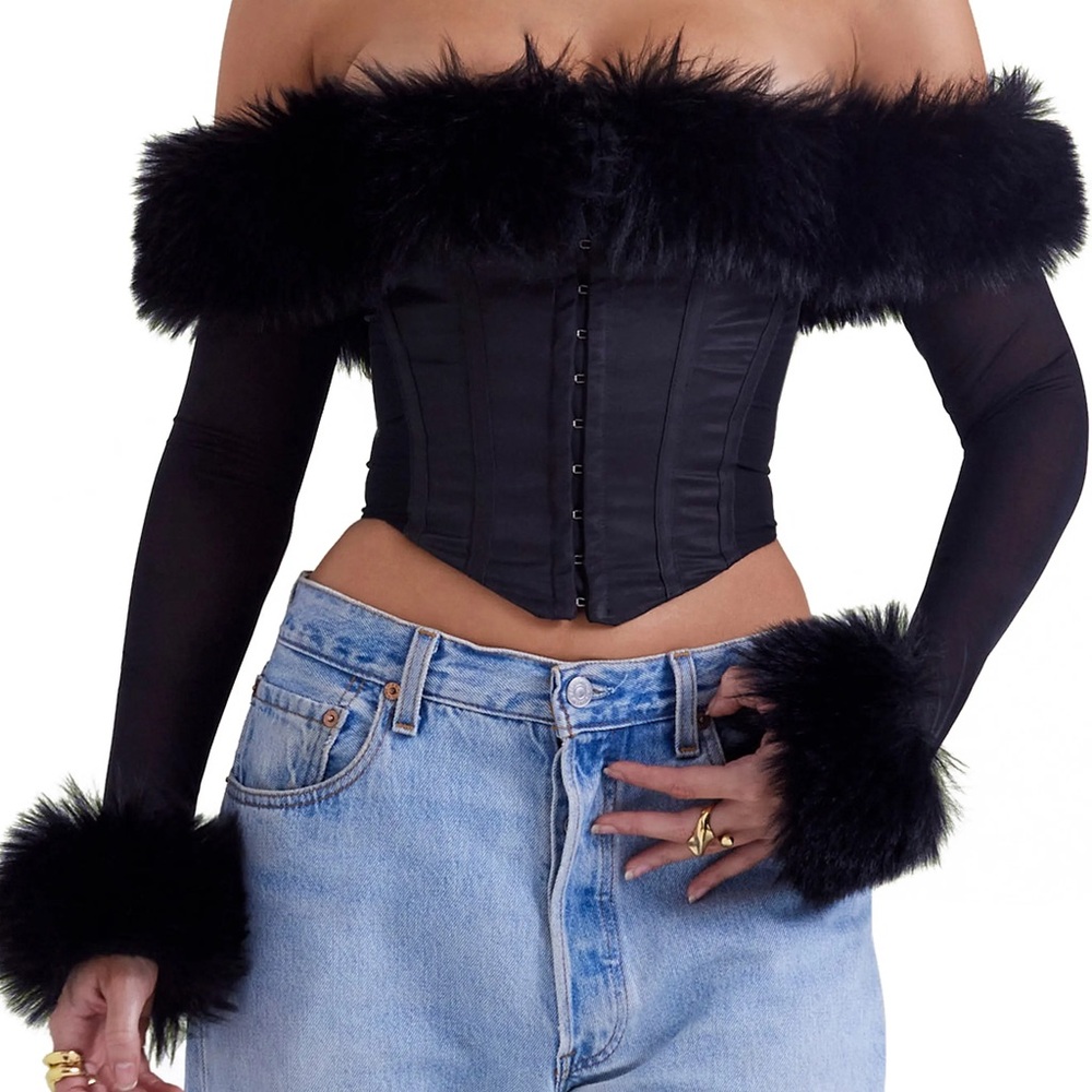 House of CB Black Bustier Buttoned Blouse